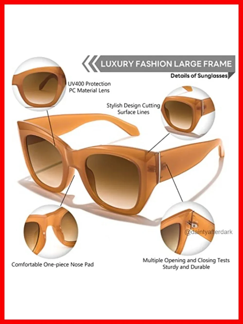 Oversized Cat Eye Sunglasses Retro Thick Frame UV400 Protection